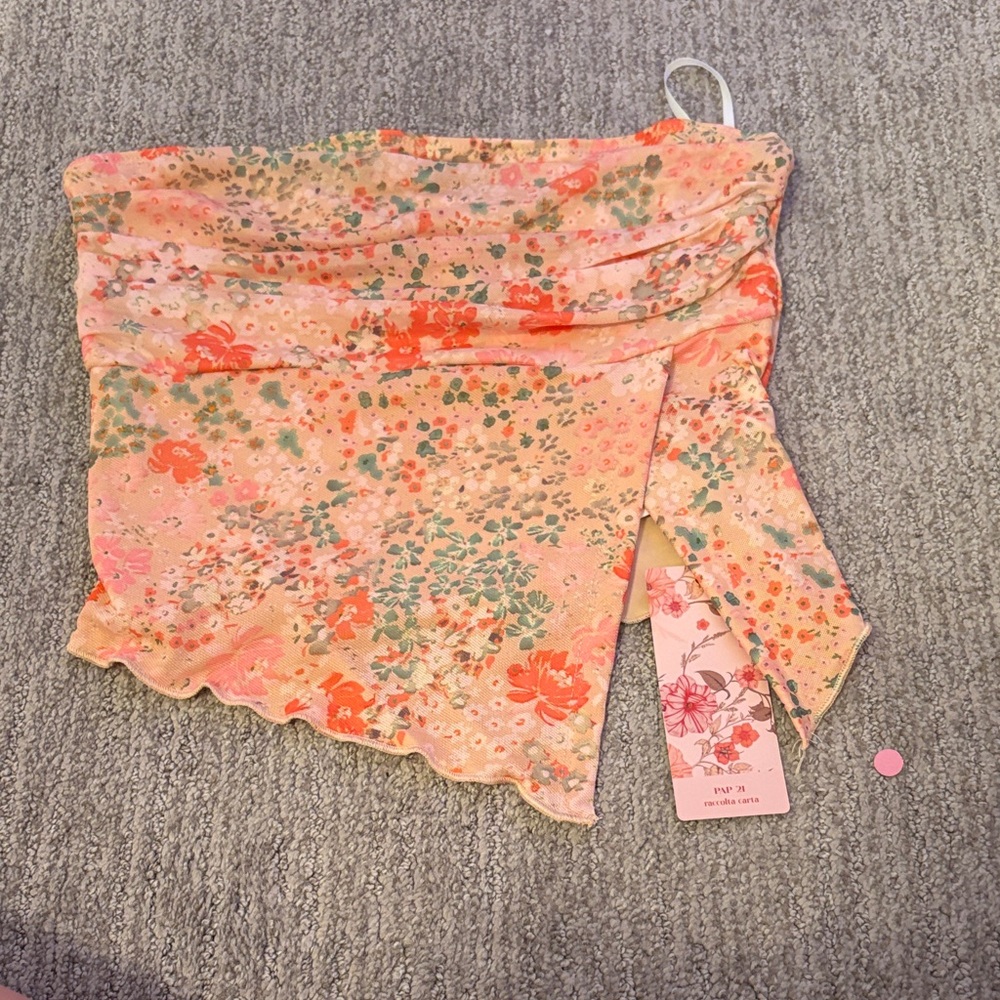 Floral One-Shoulder Top shein